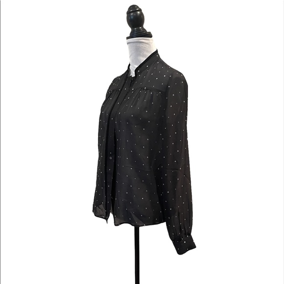 Club Monaco 100% silk shear black polka dot button front long sleeve size medium - Picture 3 of 9